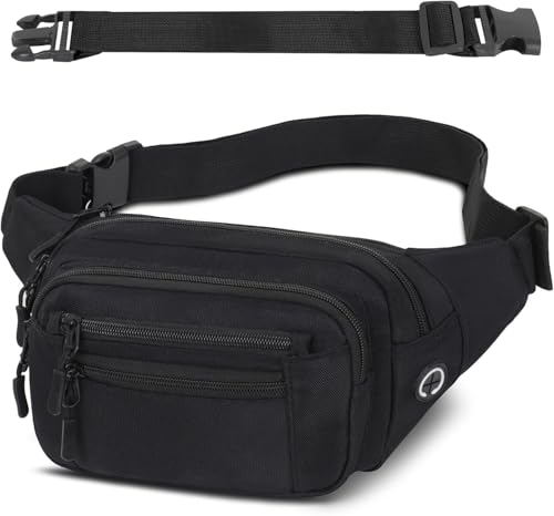 Bauchtasche Herren und Damen, Sport Gürteltasche Hüfttasche mit Verlängerungsgurt, Bauchtasche Wasserdicht Hüfttaschen für Outdoor Reisen Sport Wandern Joggen Hundespaziergänge﻿, Schwarz